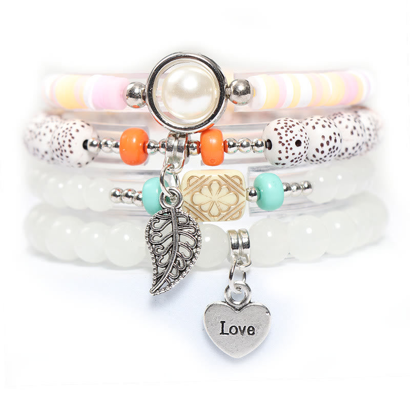 Ensemble de bracelets à breloques en forme de cœur et de feuille Olivenorma 