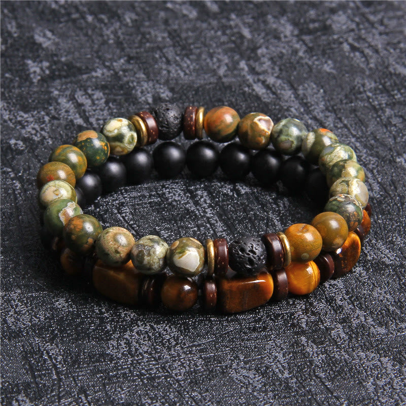 Ensemble de bracelets en pierre d'œil de tigre turquoise africaine Olivenorma