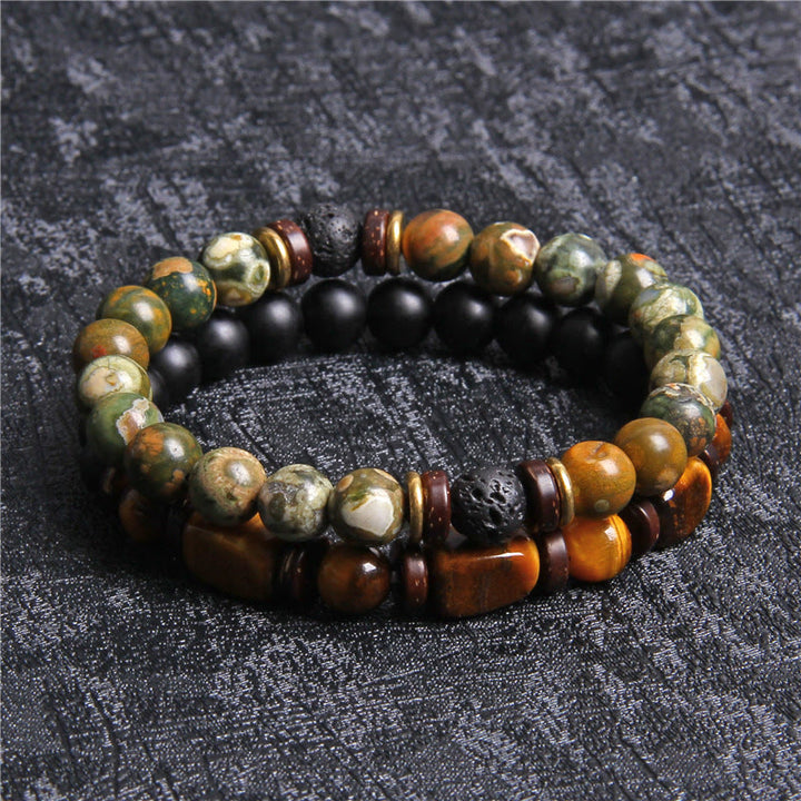 Ensemble de bracelets en pierre d'œil de tigre turquoise africaine Olivenorma