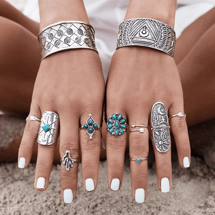 Ensemble de 9 bagues empilables Boho Turquoise Olivenorma 
