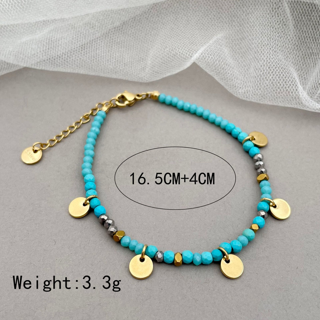 Bracelet à breloques en forme de disque en titane avec perles en pierre naturelle Olivenorma