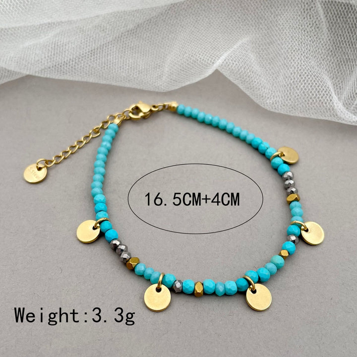 Bracelet à breloques en forme de disque en titane avec perles en pierre naturelle Olivenorma