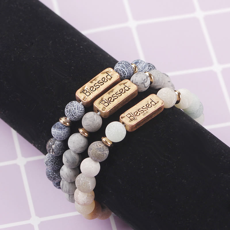 Bracelet gravé béni en pierres précieuses naturelles Olivenorma