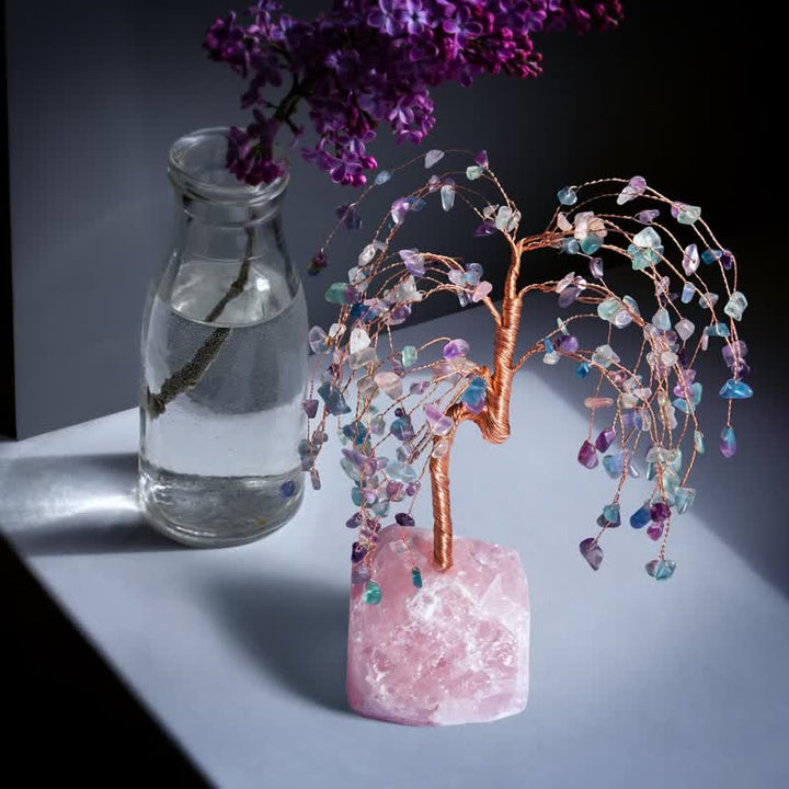 Feuilles de fluorite Olivenorma Base de quartz rose Arbre Feng Shui 