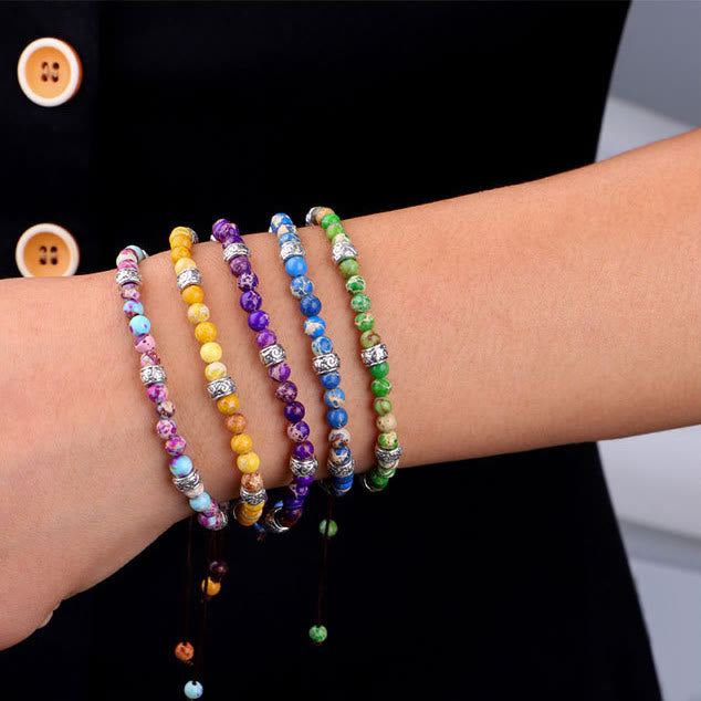 Bracelet tressé en perles de pierre impériale multicolore naturelle Olivenorma 