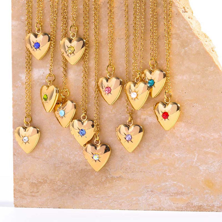 Collier album coeur avec pierre de naissance Olivenorma « Shine in My Heart » 