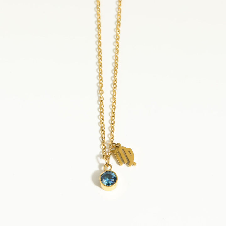 Collier en acier inoxydable avec pierre de naissance et runes du zodiaque Olivenorma - Vierge et Saphir - image 16