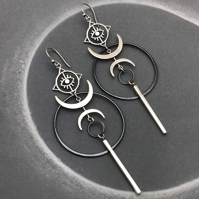 Boucles d'oreilles longues Olivenorma géométriques rondes en forme de croissant de lune et de sorcière maléfique