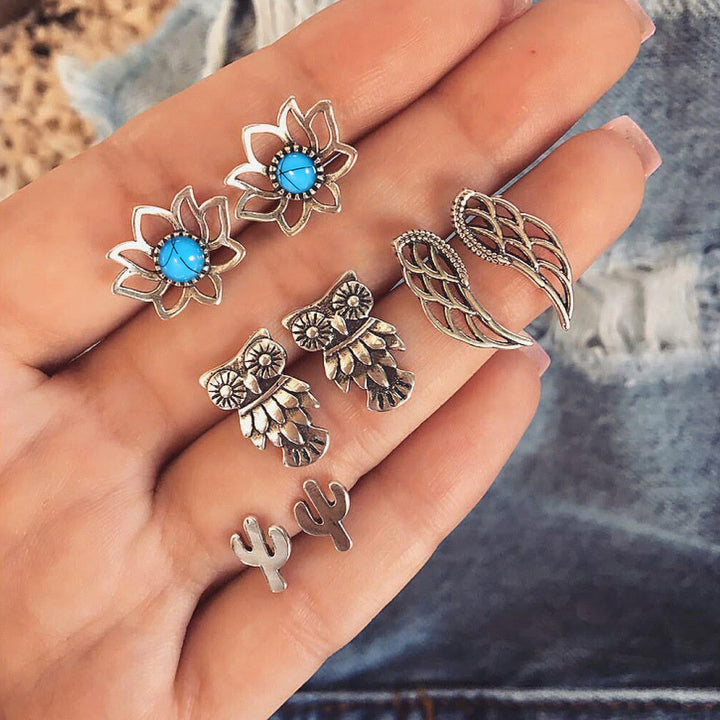 Olivenorma Lot de 4 boucles d'oreilles à tige en turquoise bohème nimal 