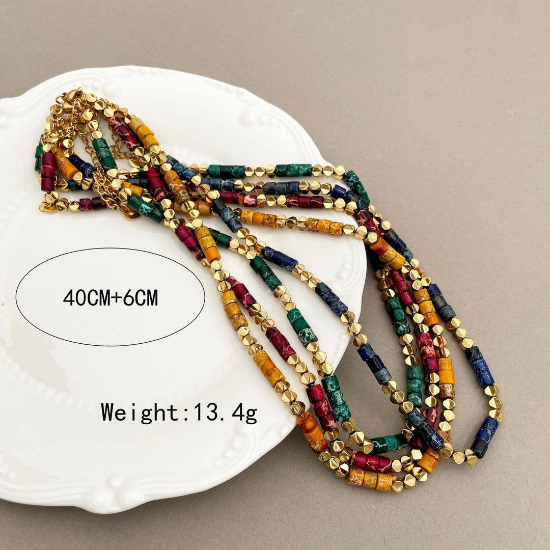 Collier en acier titane 14 carats avec pierres naturelles Olivenorma 