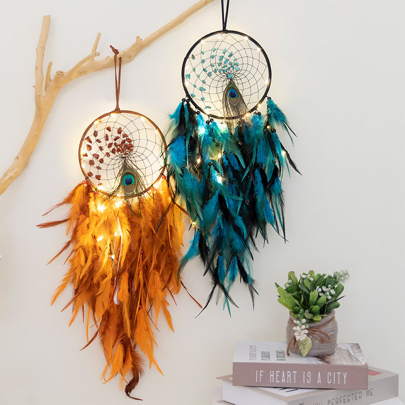 Attrape-rêves en agate rouge et turquoise avec plumes de paon Olivenorma - image 0
