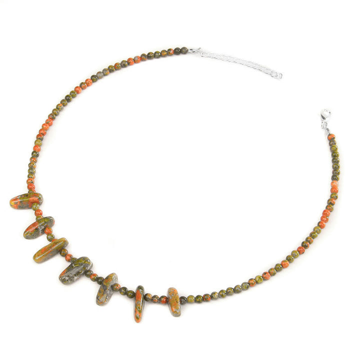 Collier bohème en pierre naturelle de défense Olivenorma avec perles de 4 mm