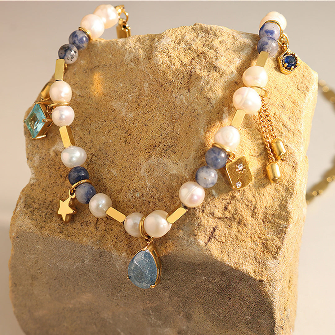 Collier avec pendentif étoile en perles d'aigue-marine Olivenorma 