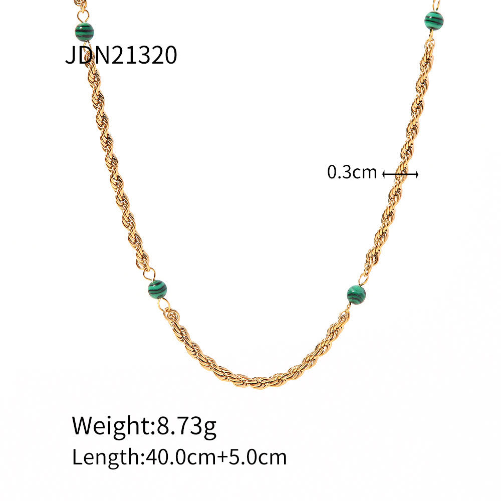 Collier torsadé de clavicule en perles de malachite naturelle Olivenorma