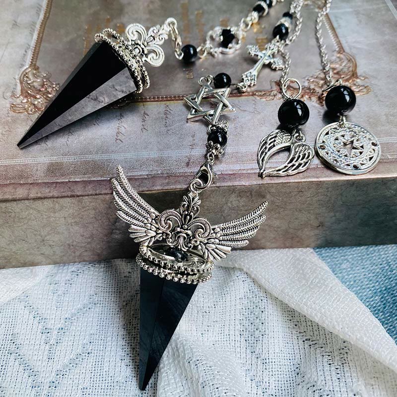 Pendule étoile ailes d'ange en cristal d'obsidienne Olivenorma