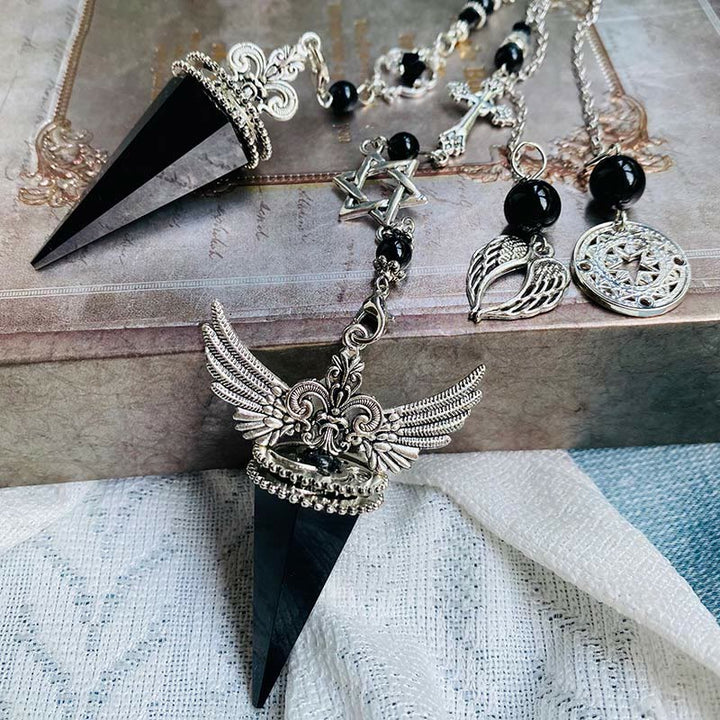 Pendule étoile ailes d'ange en cristal d'obsidienne Olivenorma