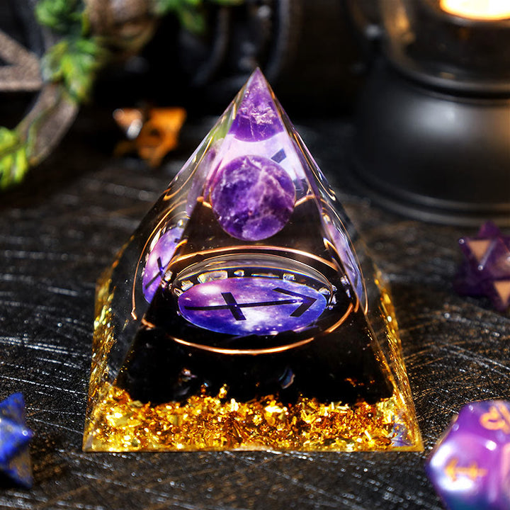 Boule d'améthyste Olivenorma Gravier d'obsidienne Zodiaque Sagittaire Pyramide d'orgone 