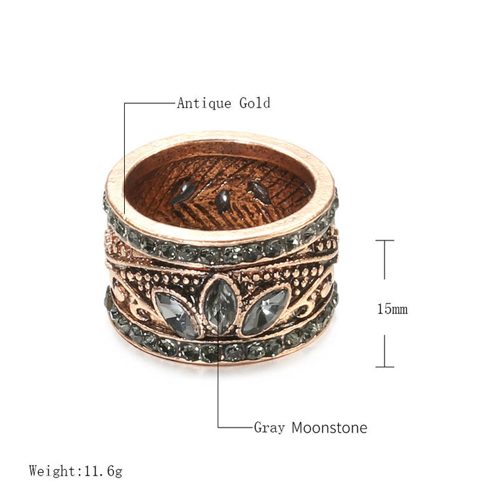 Bague Olivenorma en bronze doré et pierre de lune grise de Bohème