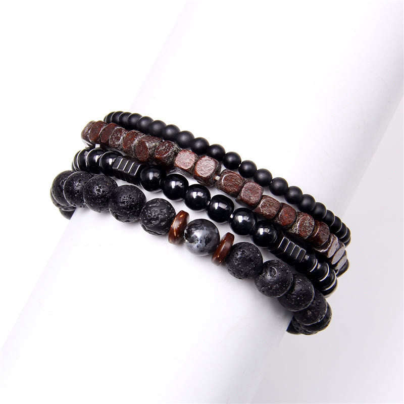 Ensemble de 4 bracelets en pierre volcanique et hématite Olivenorma « Force de la nature »