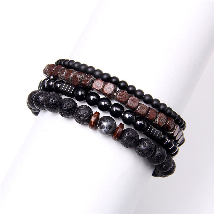 Ensemble de 4 bracelets en pierre volcanique et hématite Olivenorma « Force de la nature »