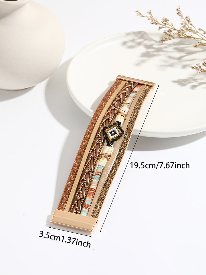 Bracelet large en métal tissé avec perles de riz en zircon Olivenorma