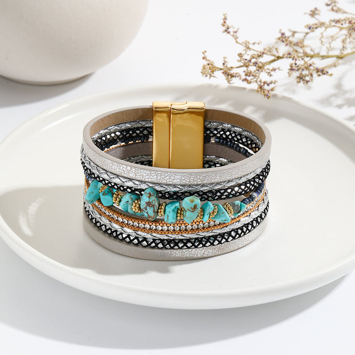 Bracelet large en cuir turquoise irrégulier Olivenorma