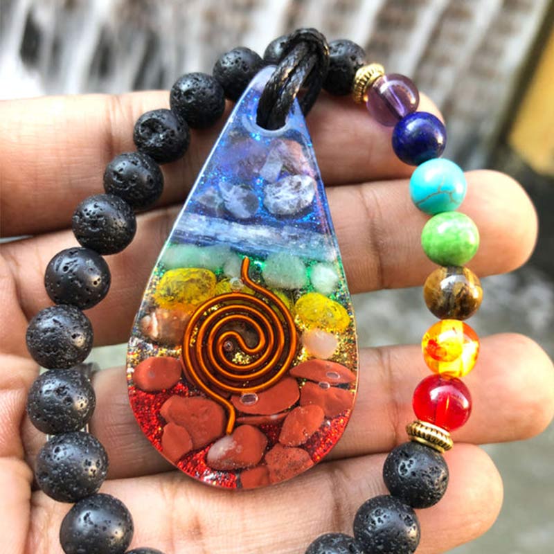 Collier d'orgone de guérison arc-en-ciel des chakras Olivenorma 