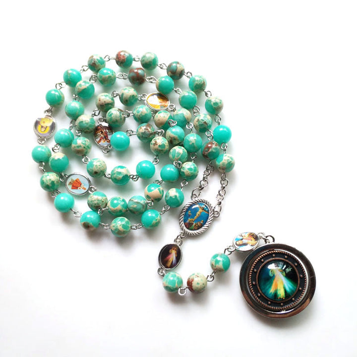 Collier chapelet de la Miséricorde de la Vierge Marie en pierre empereur Olivenorma