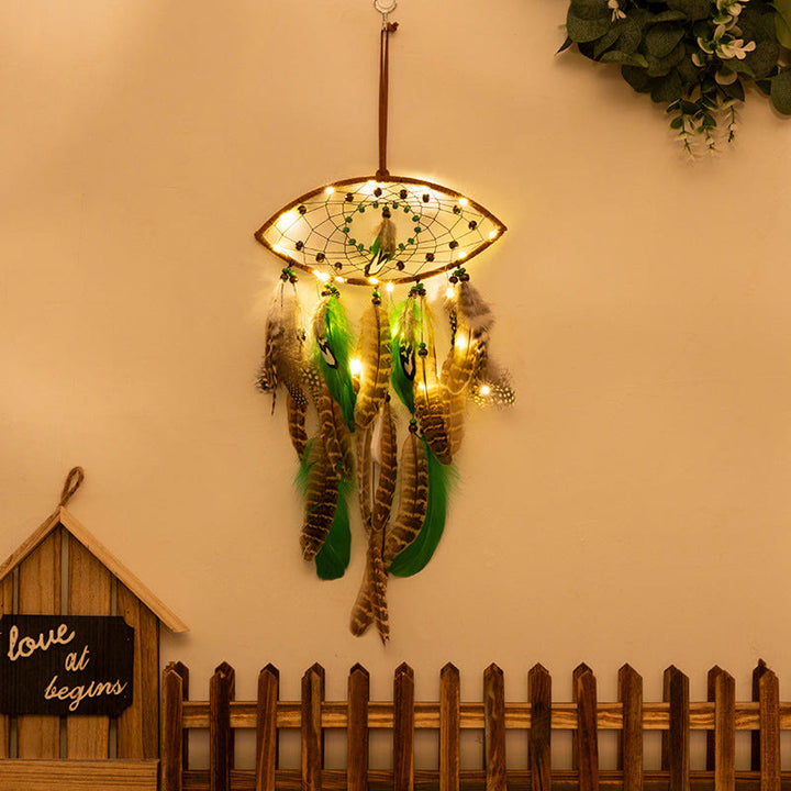 Perles en bois vert naturel Olivenorma Attrape-rêves en plumes de paon 