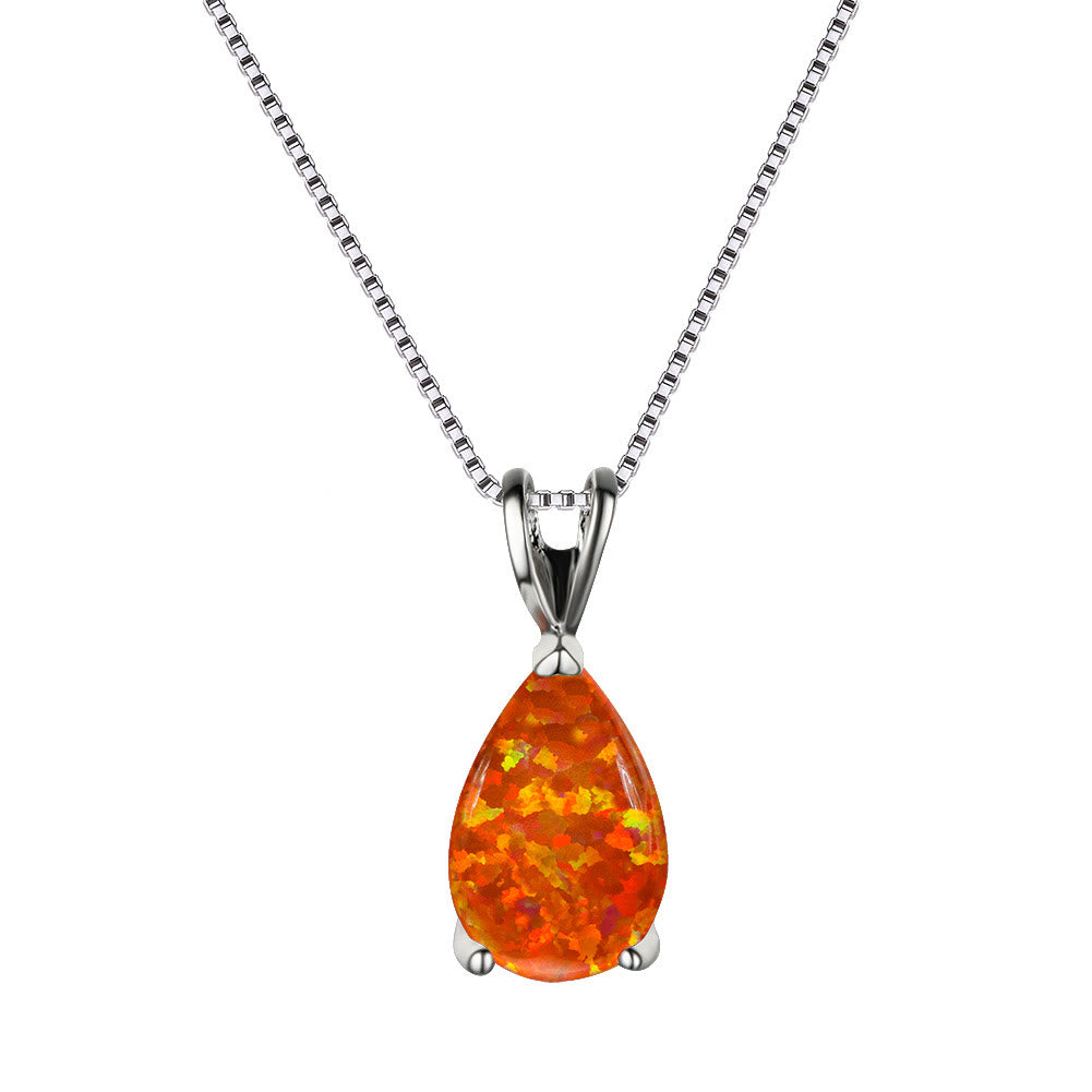 Collier simple avec pendentif en forme de goutte d'eau en opale synthétique Olivenorma