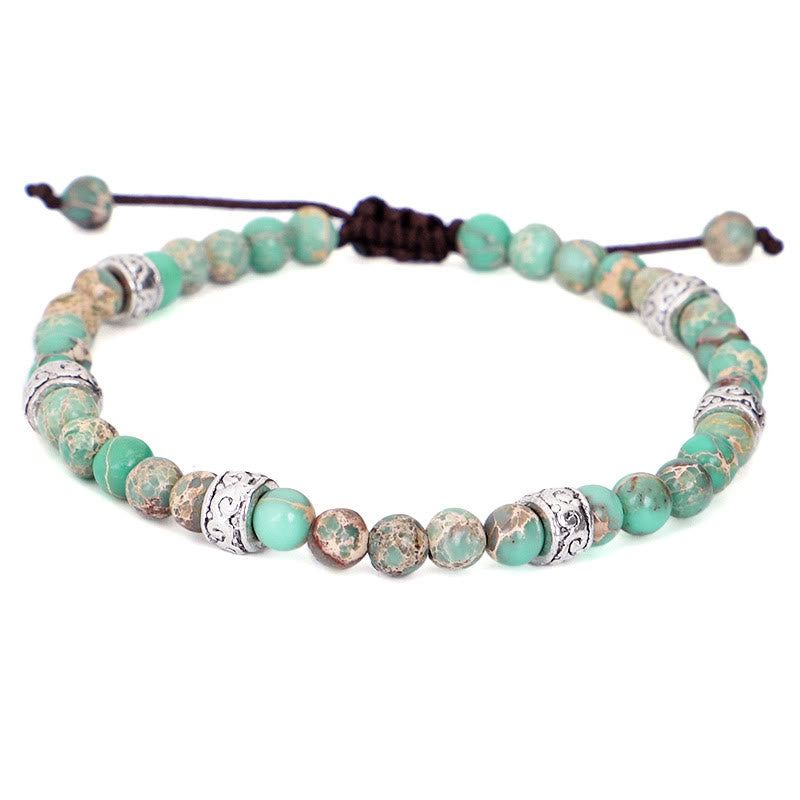 Bracelet tressé en perles de pierre impériale multicolore naturelle Olivenorma 