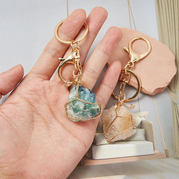 Porte-clés pendentif en pierre précieuse en cristal brut Olivenorma