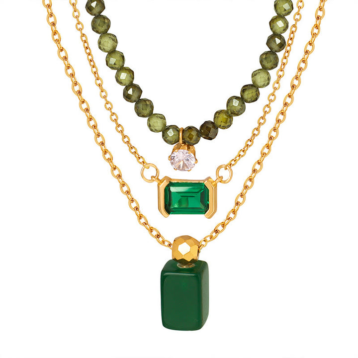 Collier avec pendentif en perles de péridot et aventurine vert émeraude Olivenorma