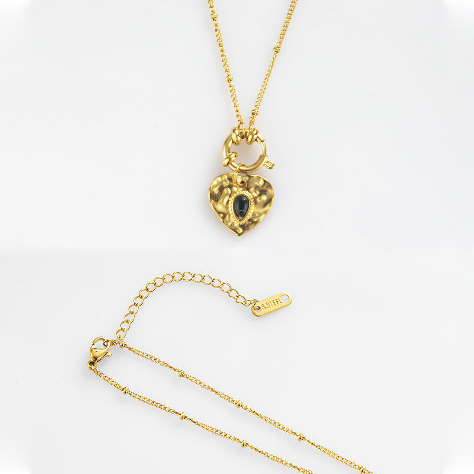 Collier pendentif coeur turquoise noir en acier titane Olivenorma 