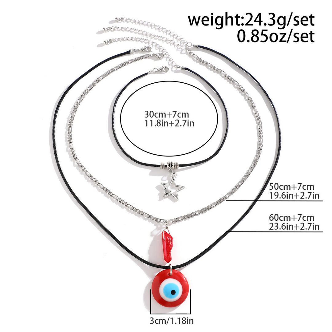 Ensemble de colliers avec pendentif en obsidienne et arbre de vie contre le mauvais œil Olivenorma 