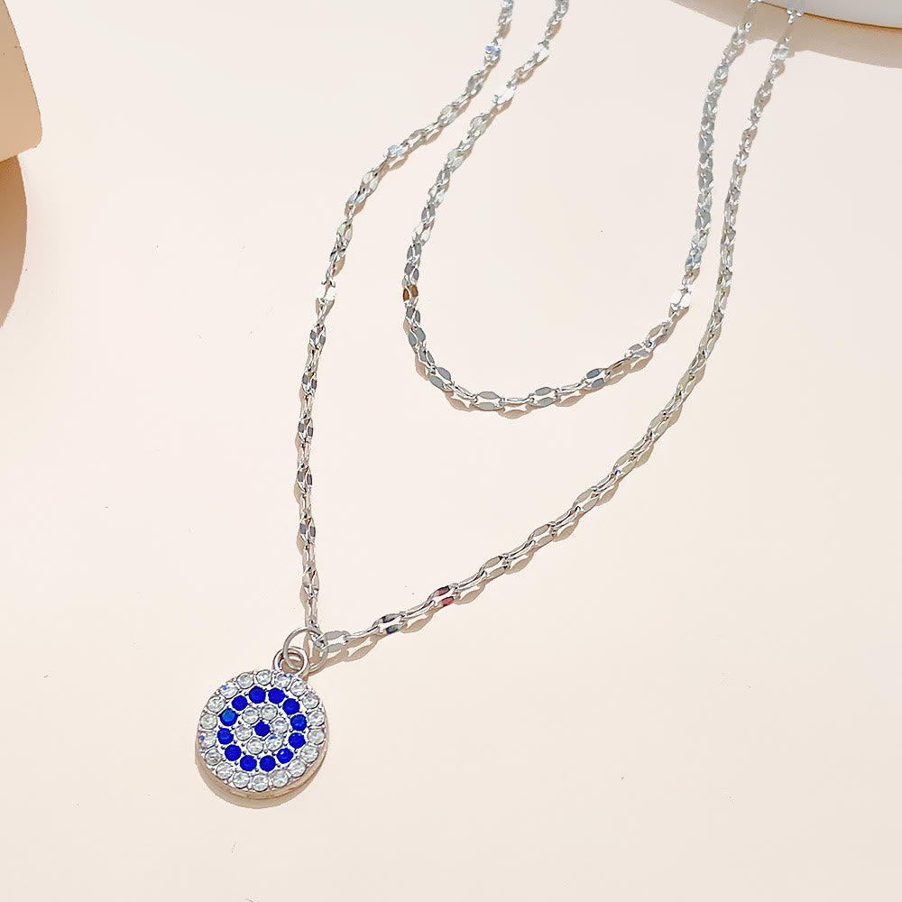 Collier double alliage mauvais œil en zircon blanc Olivenorma