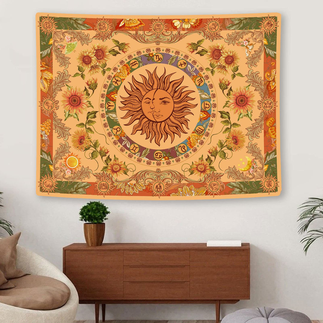 Tapisserie tournesol jaune orange soleil et lune Olivenorma