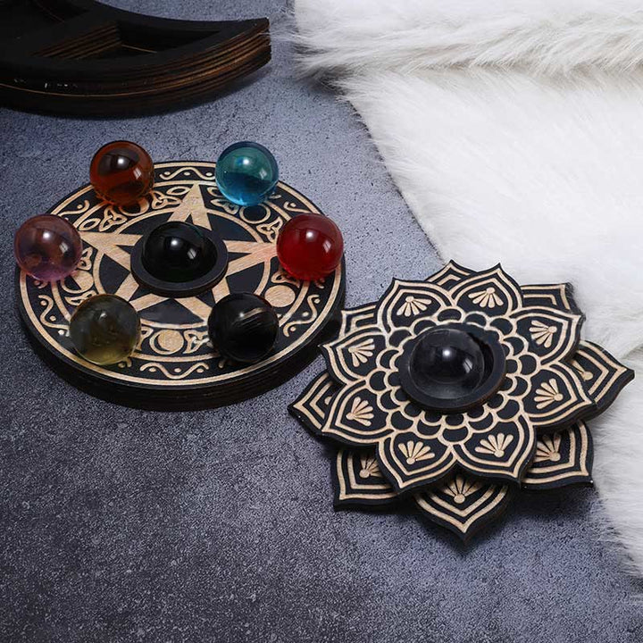 Présentoir à boules de cristal en bois pour décoration de lotus Olivenorma