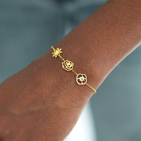Bracelet avec pierres de naissance et fleurs de naissance Olivenorma 1-8