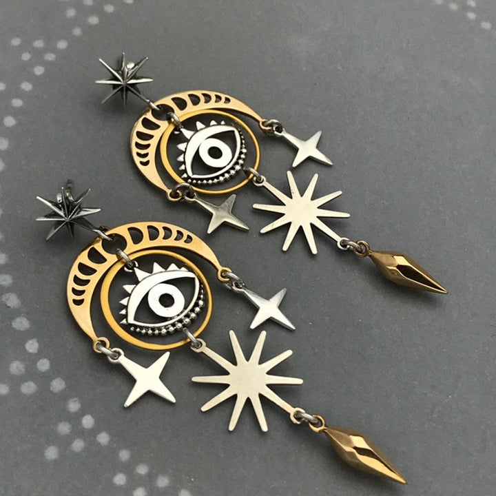 Boucles d'oreilles Olivenorma Evil Eye Étoile Lune Sorcière