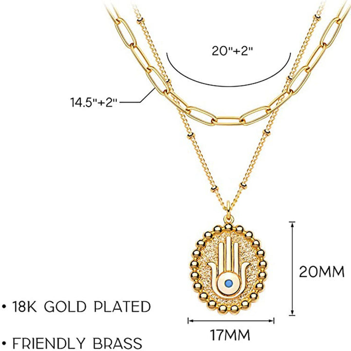 Collier chaîne superposée couleur ou avec pendentif Hamsa Evil Eye Olivenorma