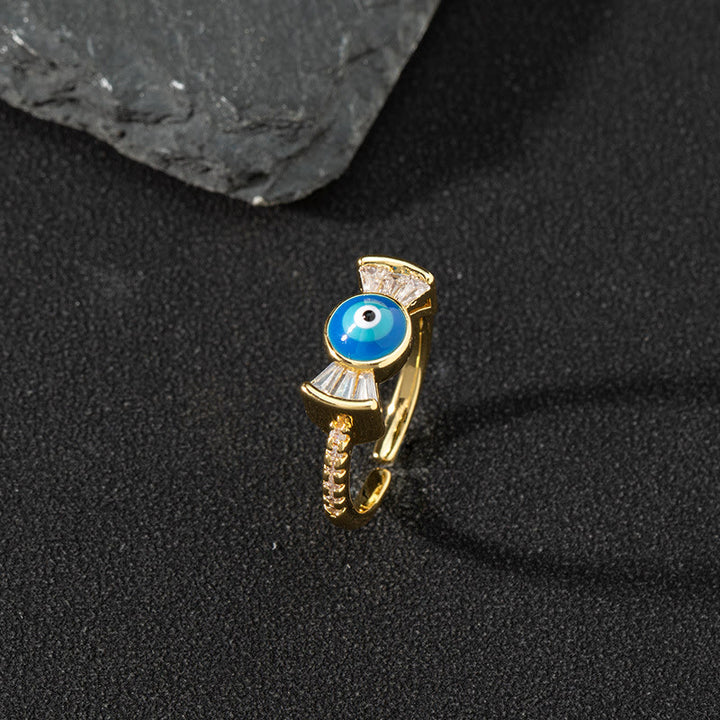 Bague ajustable Olivenorma en zircon blanc avec mauvais œil