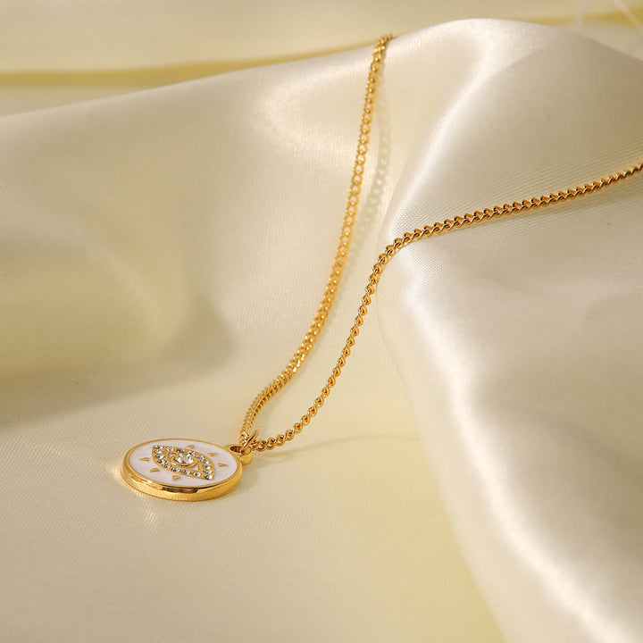 Collier pendentif mauvais œil en zircon blanc Olivenorma 