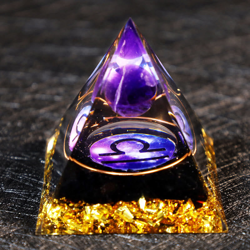 Boule d'améthyste Olivenorma Gravier d'obsidienne Zodiac Balance Orgone Pyramide