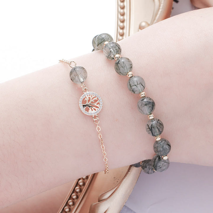 Ensemble de bracelets Arbre de vie en quartz rutile vert fraise Olivenorma