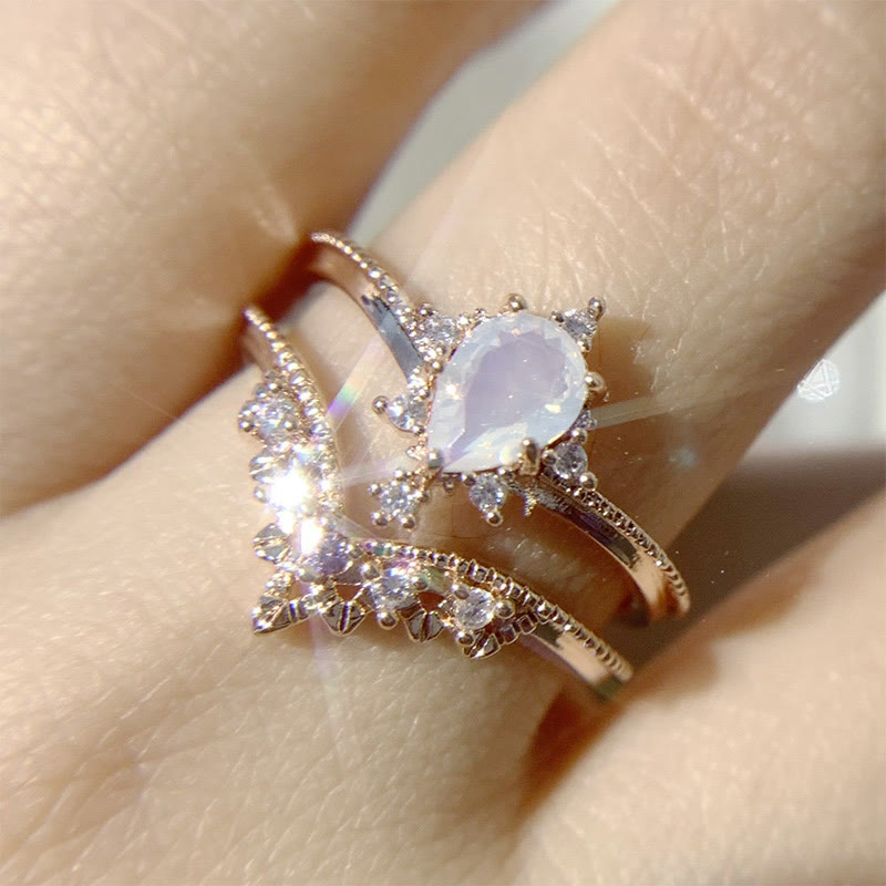 Olivenorma Lot de 2 bagues de fiançailles en zircon plaqué pierre de lune