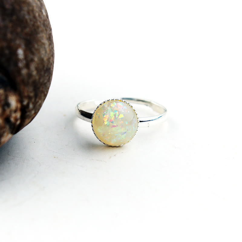 Bague ajustable simple en demi-cercle avec opale et pierre de lune Olivenorma