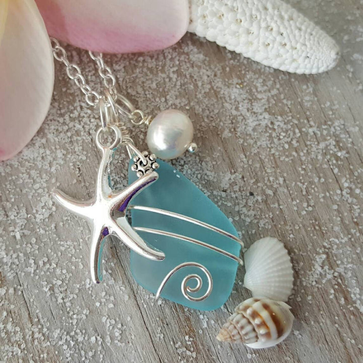 Collier étoile de mer en perles de verre de mer Olivenorma 