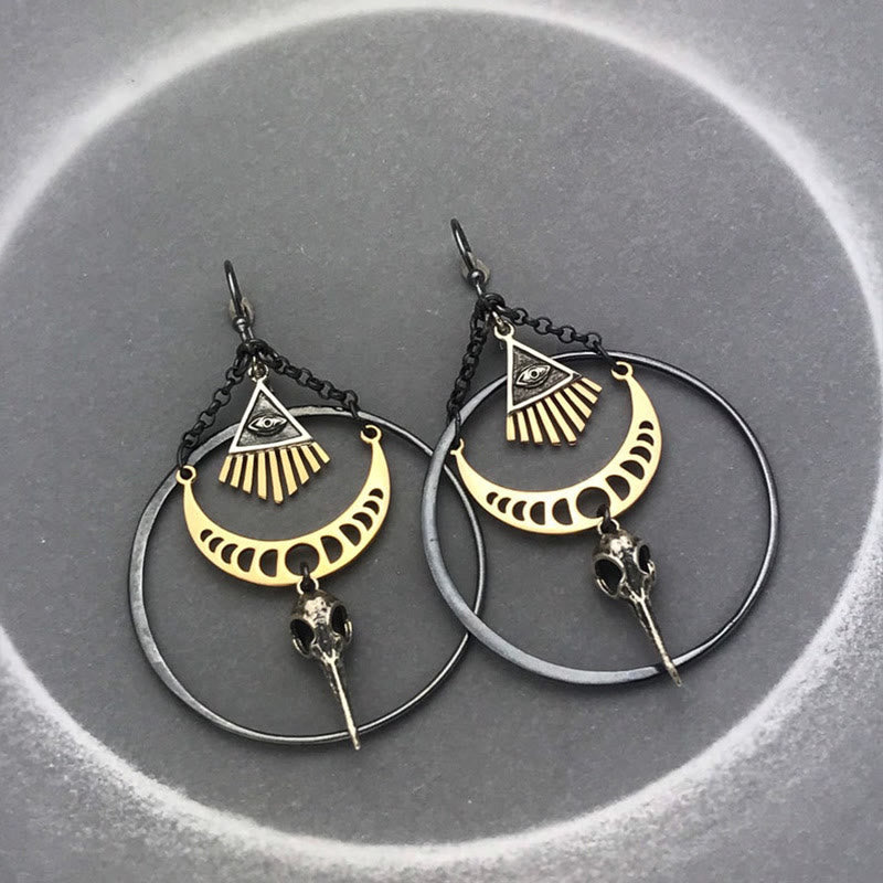 Boucles d'oreilles Olivenorma Evil Eye Moon Phase Raven Skull