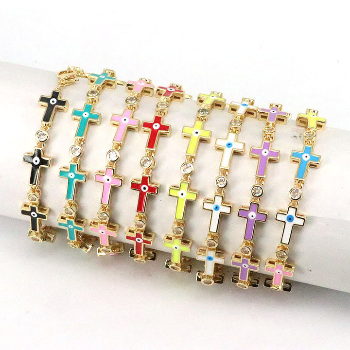 Bracelet en alliage de perles croisées contre le mauvais œil dégoulinant de couleur Olivenorma 